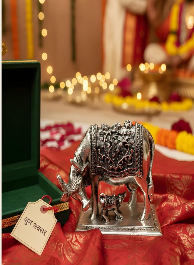 Dev Aastha 999 Pure Silver Plated Kamdhenu Cow Idol | 4 Inch Vastu Home Decor | Symbol of Prosperity & Abundance | Auspicious Religious Gift for Pooja Room & Mandir - Image 4